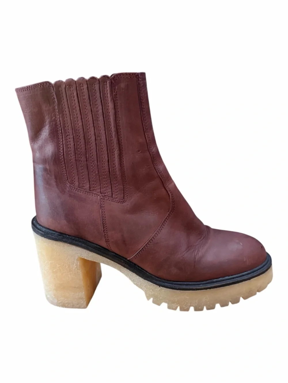 FREE PEOPLE‎ James Leather Chelsea Boot Cherry Chocolate Burgundy 38.5 8